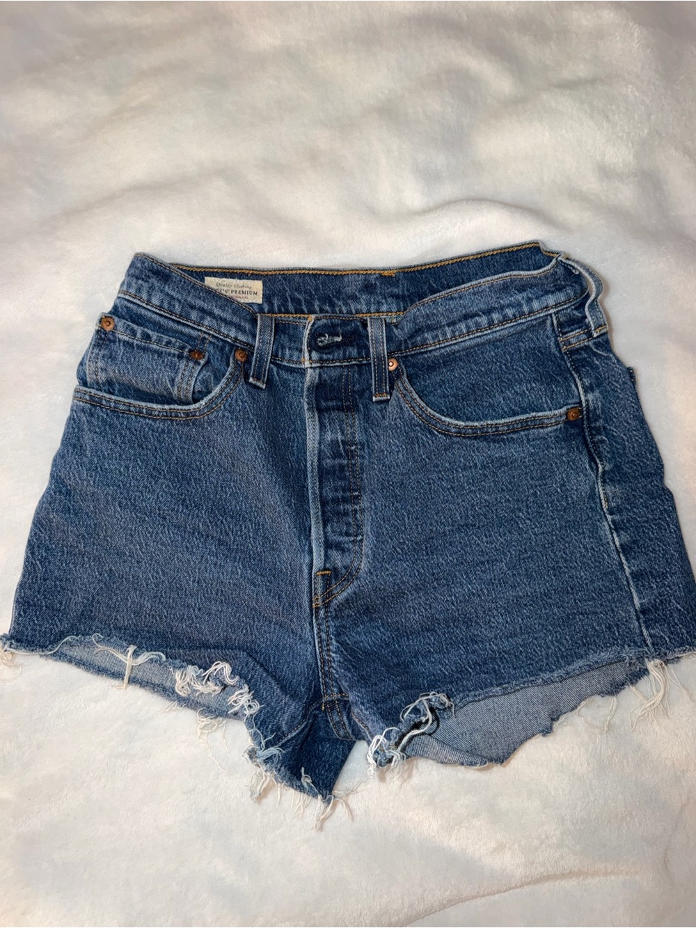 Levi's Dark Blue High-Rise Cutoff Denim Shorts